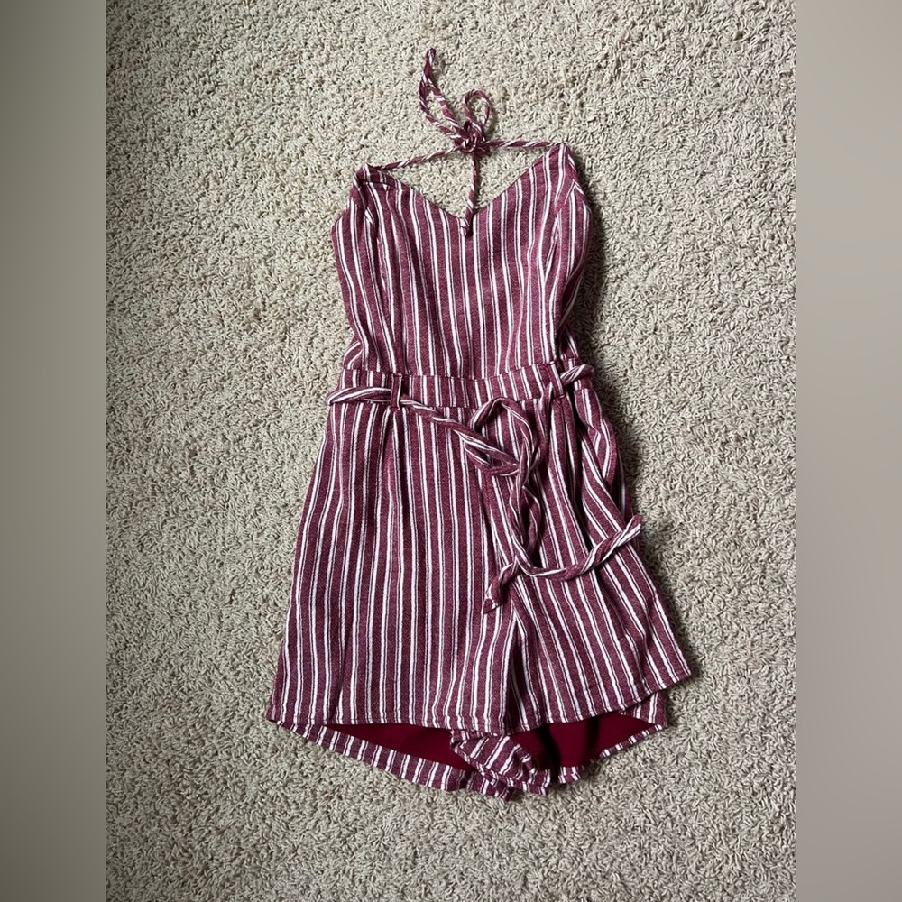 Red and White Striped Romper